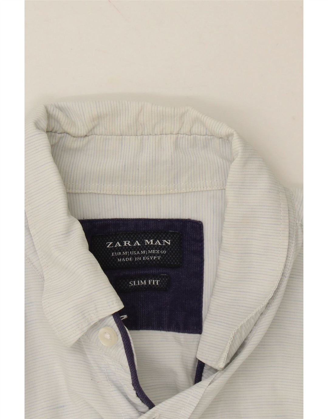 ZARA Mens Slim Fit Shirt Medium Blue Pinstripe Cotton Vintage Zara and Second-Hand Zara from Messina Hembry 