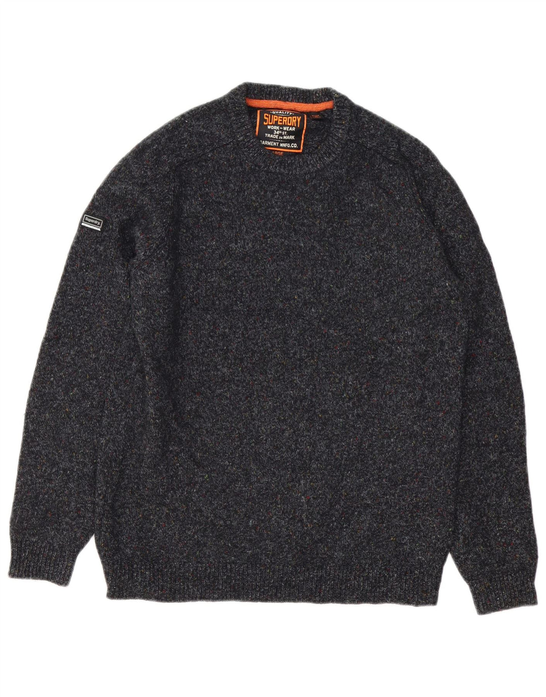 Superdry Mens Crew Neck Jumper Sweater Large Grey Flecked Wool