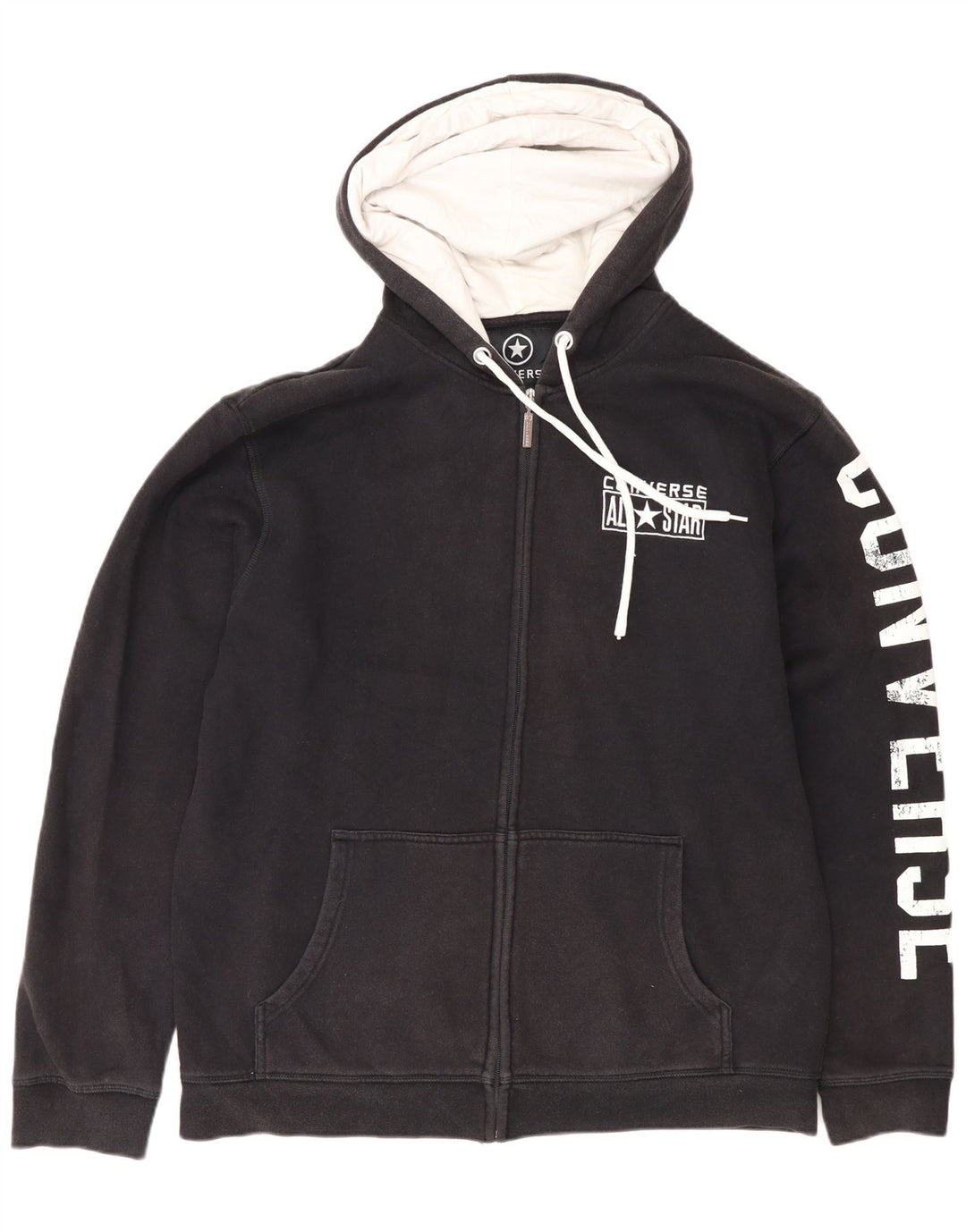 Converse Mens Graphic Zip Hoodie Sweater Large Black Cotton