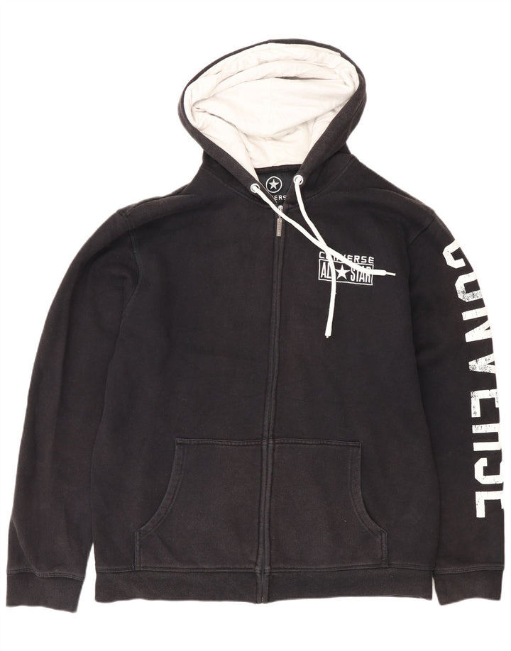 Converse Mens Graphic Zip Hoodie Sweater Large Black Cotton