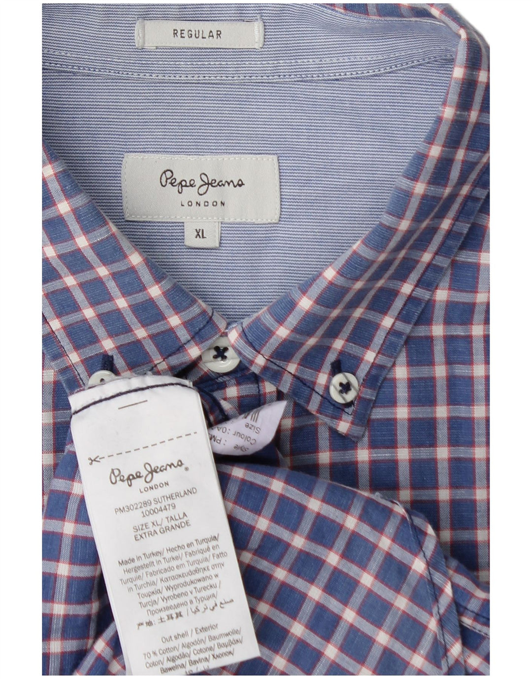 PEPE JEANS Mens Shirt XL Blue Check Cotton