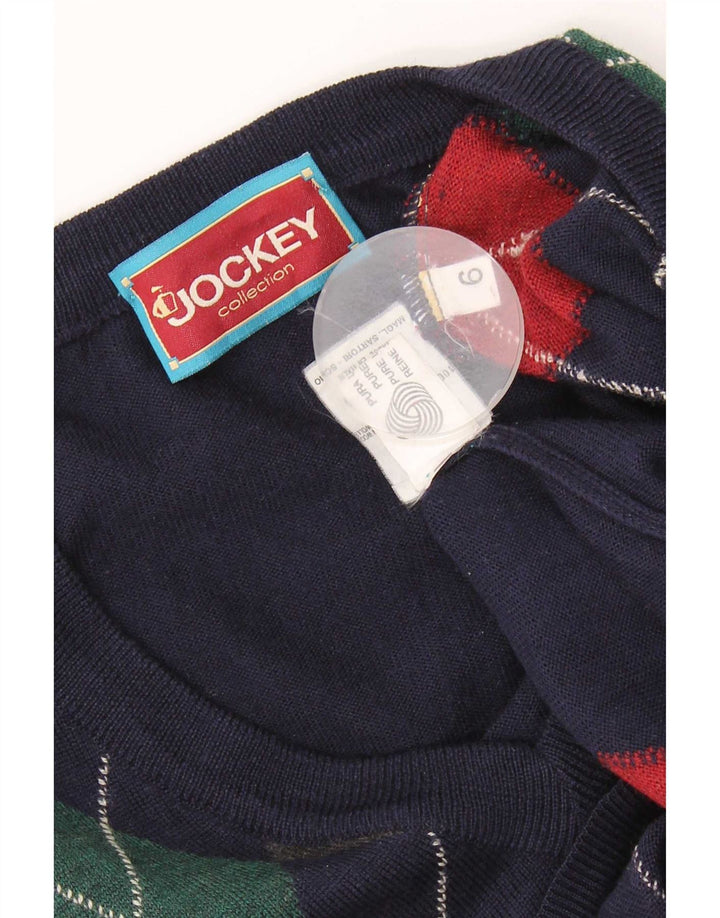 Jockey Mens V-Neck Jumper Sweater Large Navy Blue Argyle/Diamond