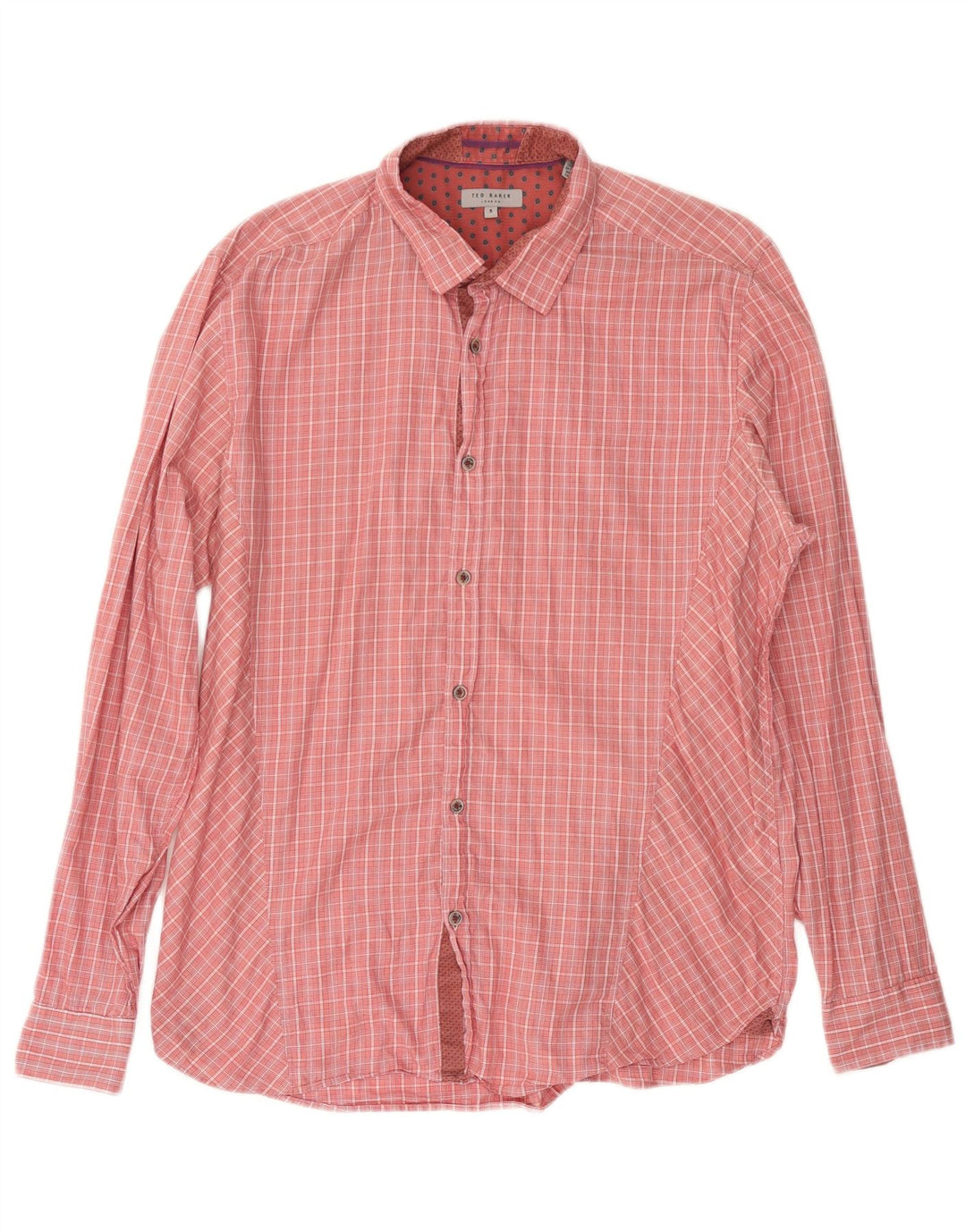 TED BAKER Mens Shirt Size 5 XL Pink Check Cotton