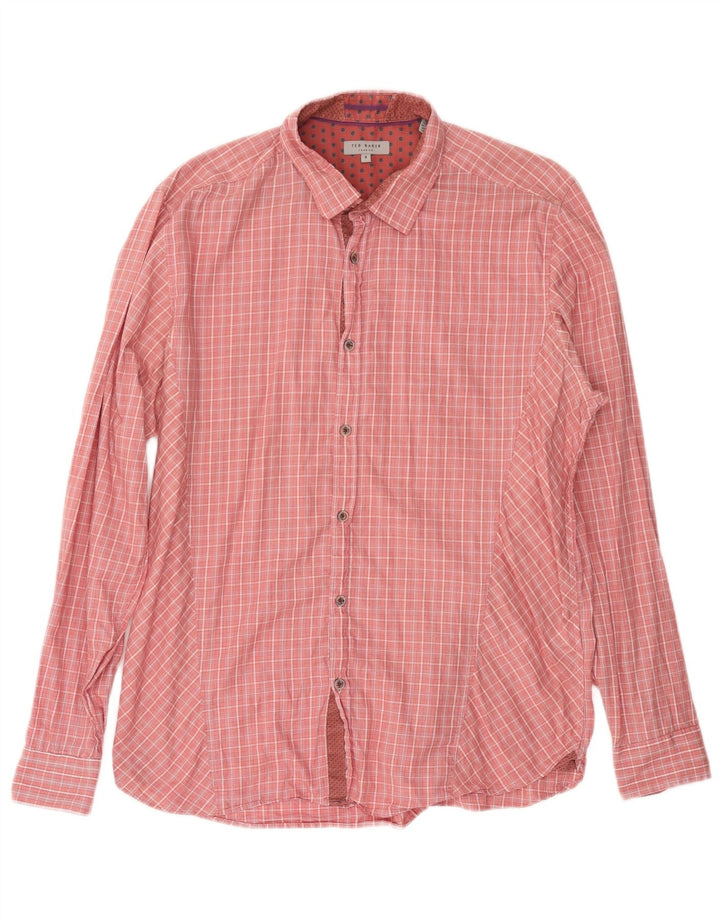 TED BAKER Mens Shirt Size 5 XL Pink Check Cotton