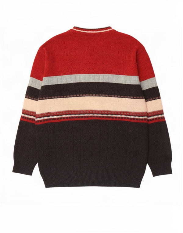 Vintage Mens Crew Neck Jumper Sweater IT 52 Large Red Colourblock Wool