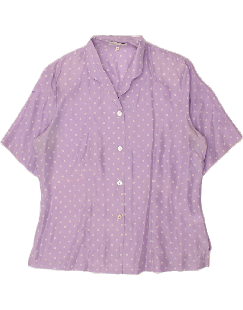 VINTAGE Womens Short Sleeve Shirt Blouse EU 46 XL Purple Polka Dot Silk Vintage Vintage and Second-Hand Vintage from Messina Hembry 