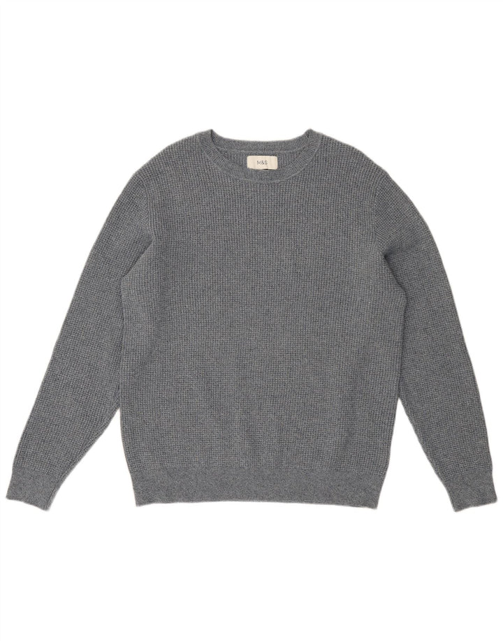 Marks & Spencer Mens Boat Neck Jumper Sweater Large Grey Flecked Cotton