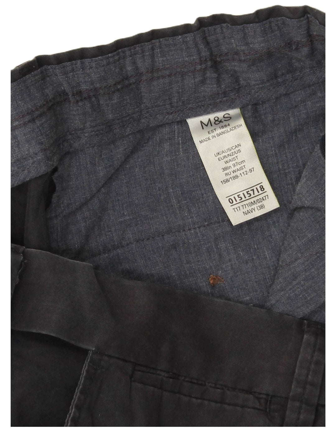 Marks & Spencer Mens Chino Shorts W38 XL Navy Blue Cotton