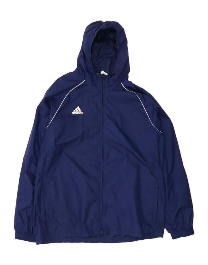 ADIDAS Mens Graphic Hooded Tracksuit Top Jacket XL Navy Blue Polyamide Vintage Adidas and Second-Hand Adidas from Messina Hembry 