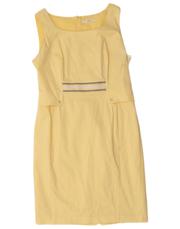 Marks & Spencer Womens Sleeveless Sheath Dress UK 14 Large Yellow Cotton
