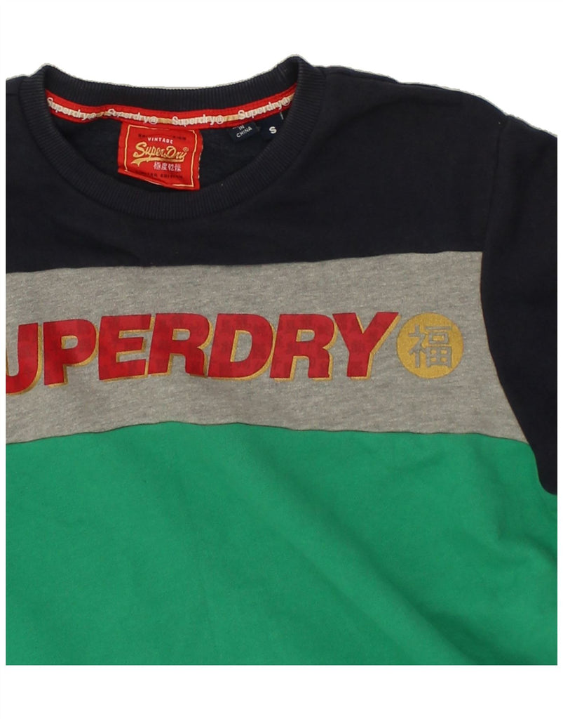 SUPERDRY Mens Graphic Sweatshirt Jumper Small Navy Blue Colourblock Cotton | Vintage Superdry | Thrift | Second-Hand Superdry | Used Clothing | Messina Hembry 