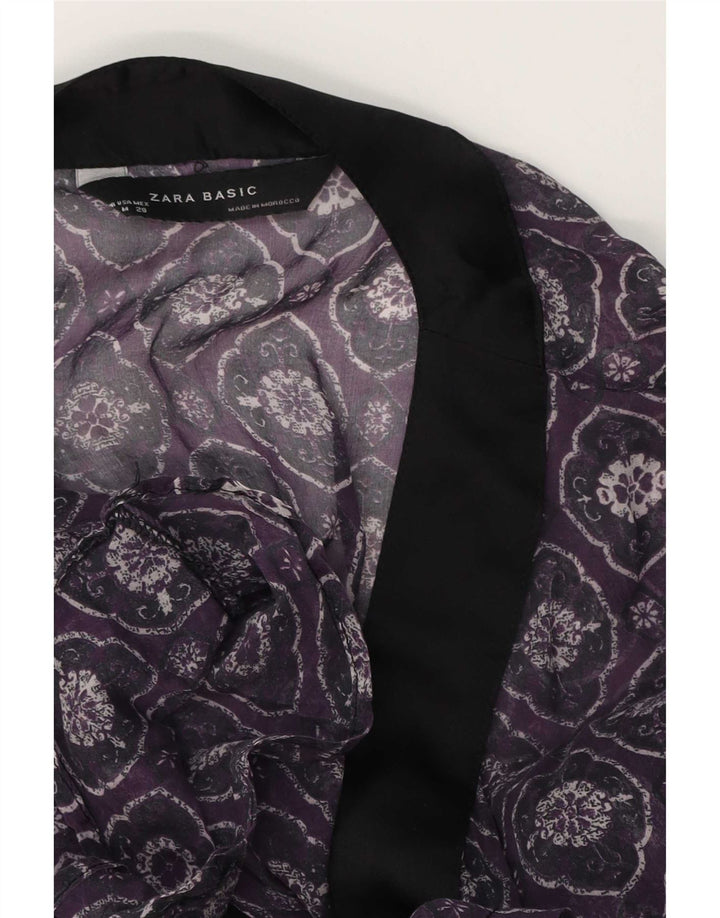 Zara Womens See Through Wrap Blouse Top UK 12 Medium Purple Geometric