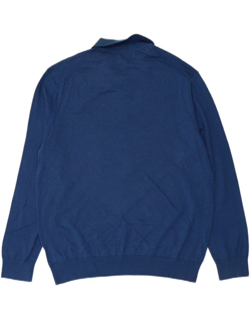 MARKS & SPENCER Mens Polo Neck Jumper Sweater XL Blue Cotton Vintage Marks & Spencer and Second-Hand Marks & Spencer from Messina Hembry 