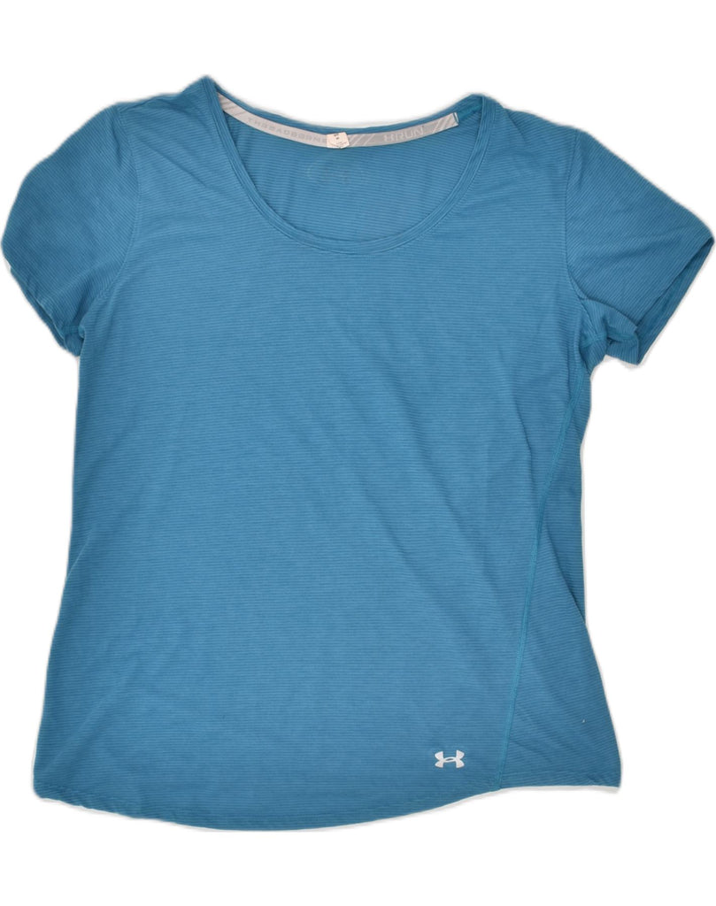 UNDER ARMOUR Womens T-Shirt Top UK 14 Medium Blue Pinstripe | Vintage Under Armour | Thrift | Second-Hand Under Armour | Used Clothing | Messina Hembry 