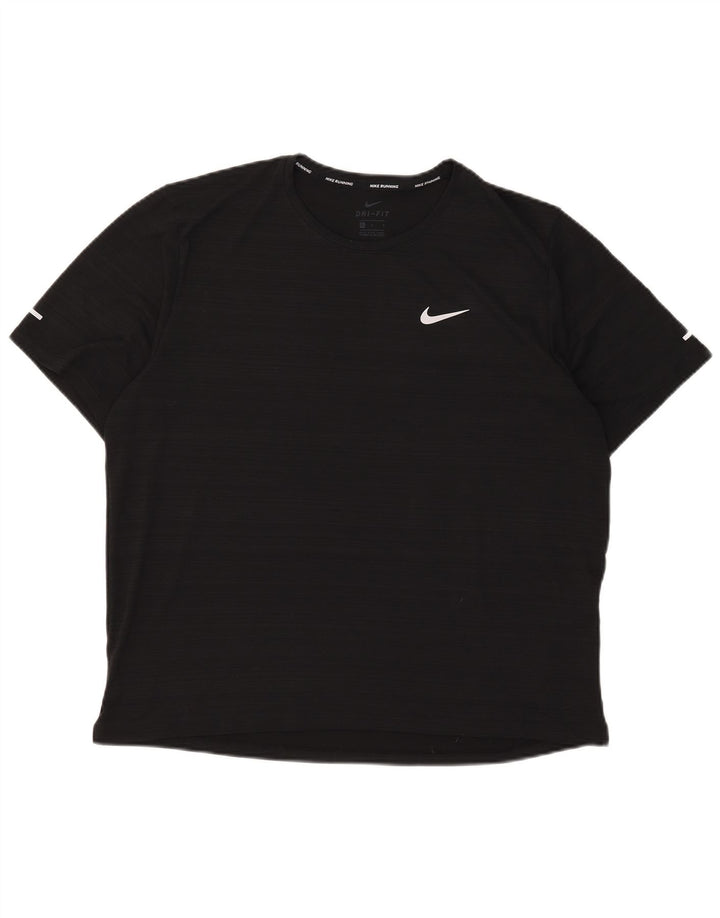 Nike Mens Dri Fit T-Shirt Top Large Black Pinstripe Polyester