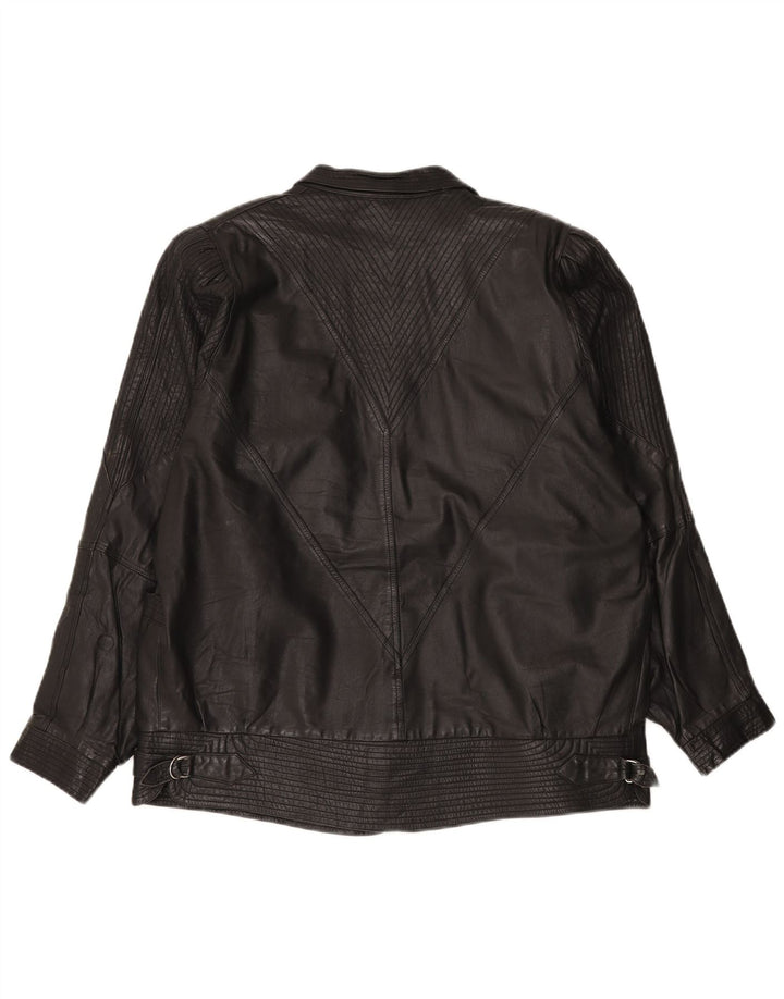 VINTAGE Womens Oversized Leather Jacket UK 20 2XL Black