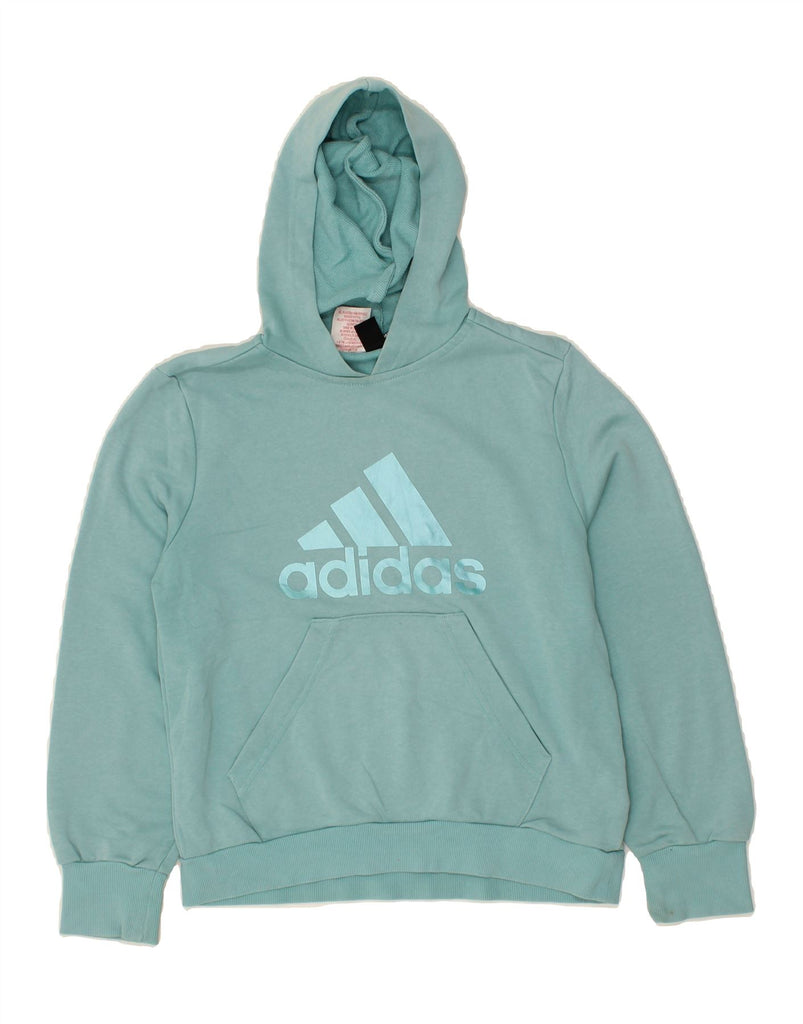 ADIDAS Girls Graphic Hoodie Jumper 11-12 Years Blue Cotton Vintage Adidas and Second-Hand Adidas from Messina Hembry 