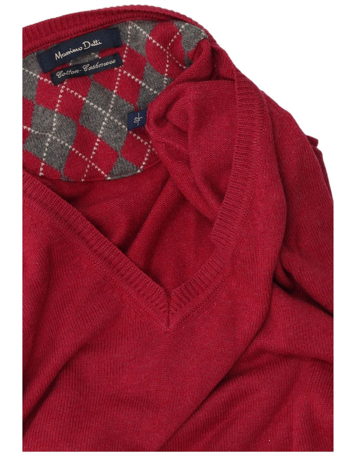 Massimo Dutti Mens V-Neck Jumper Sweater Large Pink Cotton