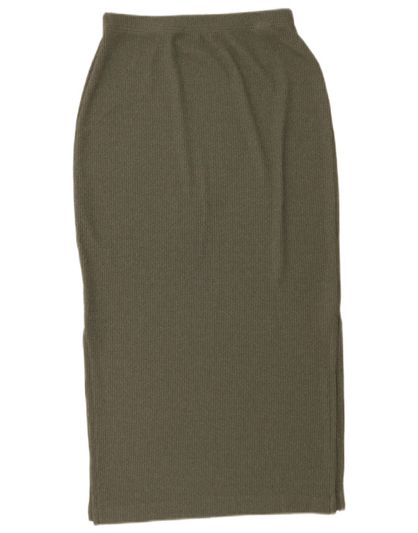 Marks & Spencer Womens Knit Midi Skirt UK 12 Medium W28 Khaki Polyester