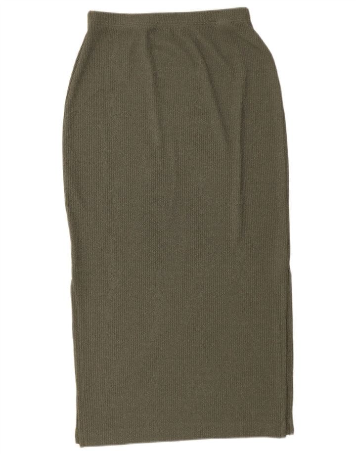 Marks & Spencer Womens Knit Midi Skirt UK 12 Medium W28 Khaki Polyester