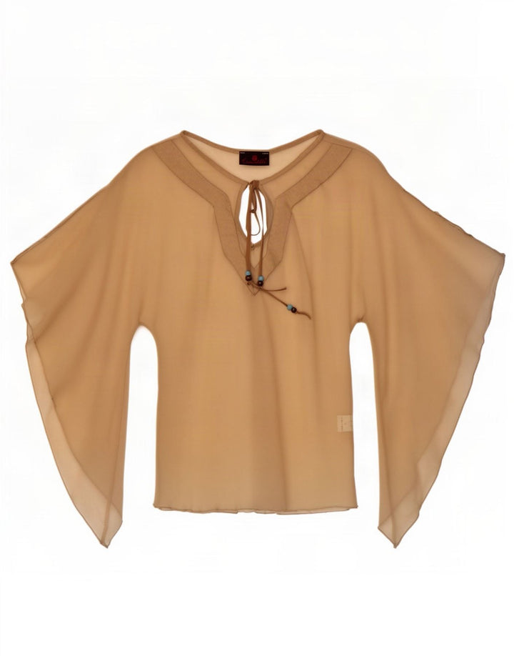 Escandelle Womens Batwing See Through Top UK 12 Medium Beige Polyester