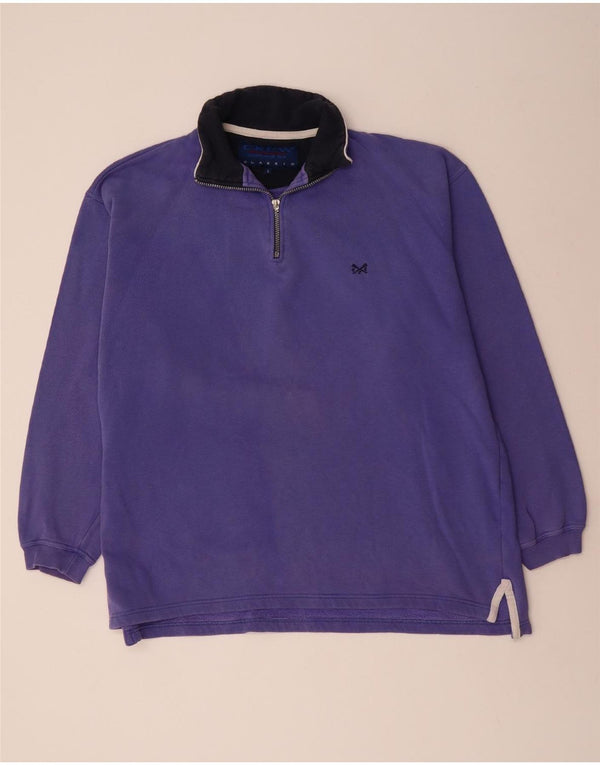 CREW CLOTHING Mens Zip Neck Sweatshirt Jumper Large Purple Cotton