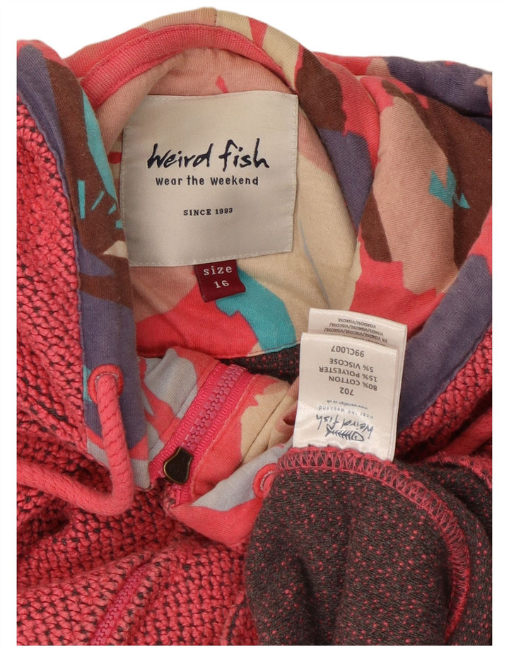 WEIRD FISH Womens Zip Hoodie Sweater UK 16 Large Pink Cotton