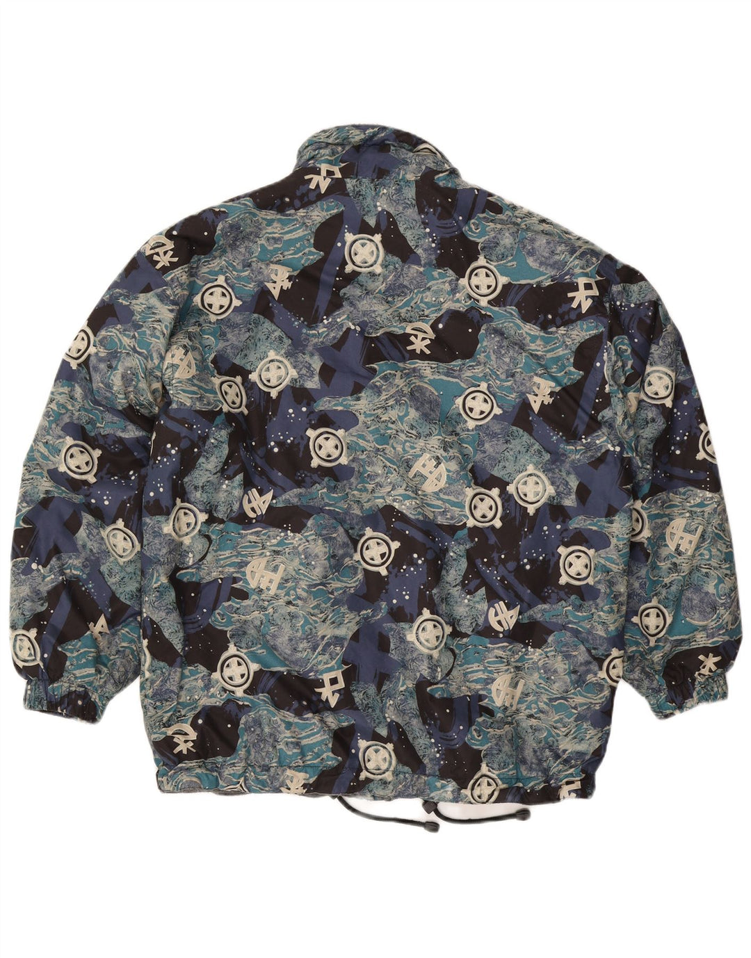 Vintage Mens Abstract Pattern Loose Fit Windbreaker Jacket UK 36 Small Blue