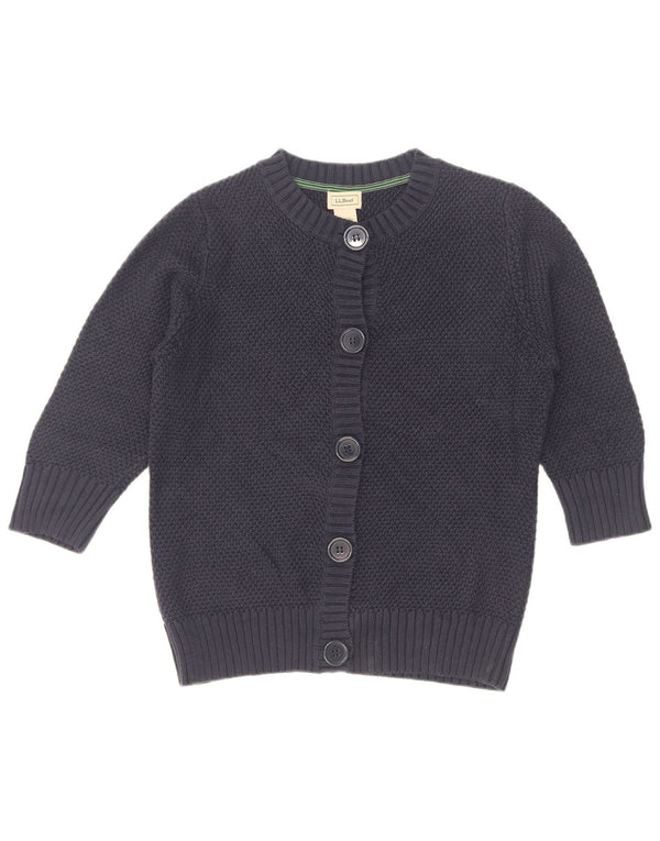 L.L.Bean Womens 3/4 Sleeve Cardigan Sweater UK 14 Medium Navy Blue Cotton