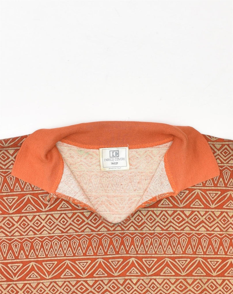 ENRICO COVERI Womens Polo Shirt UK 18 XL Orange Geometric Cotton | Vintage | Thrift | Second-Hand | Used Clothing | Messina Hembry 