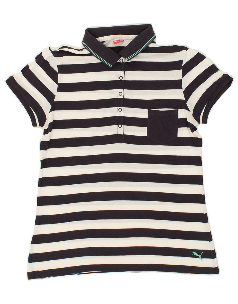 PUMA Womens Polo Shirt UK 12 Medium Black Striped Vintage Puma and Second-Hand Puma from Messina Hembry 