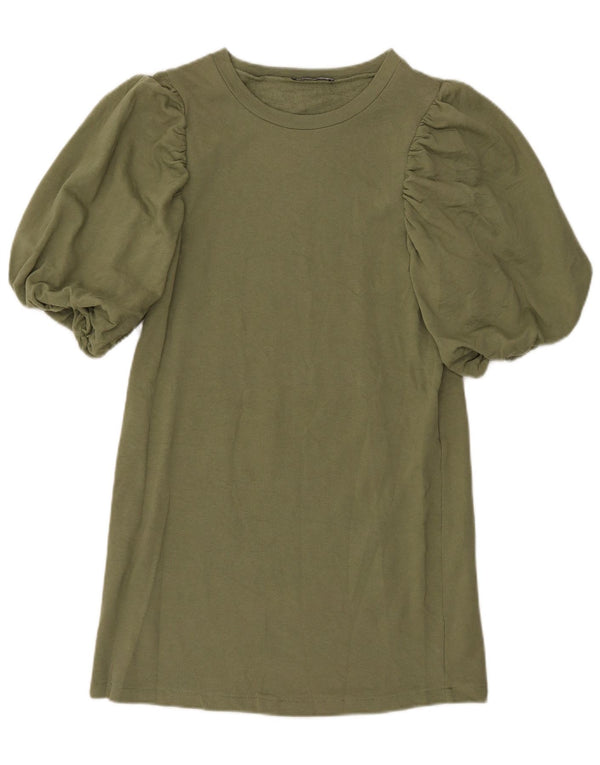 Zara Womens T-Shirt Dress UK 10 Small Green Cotton