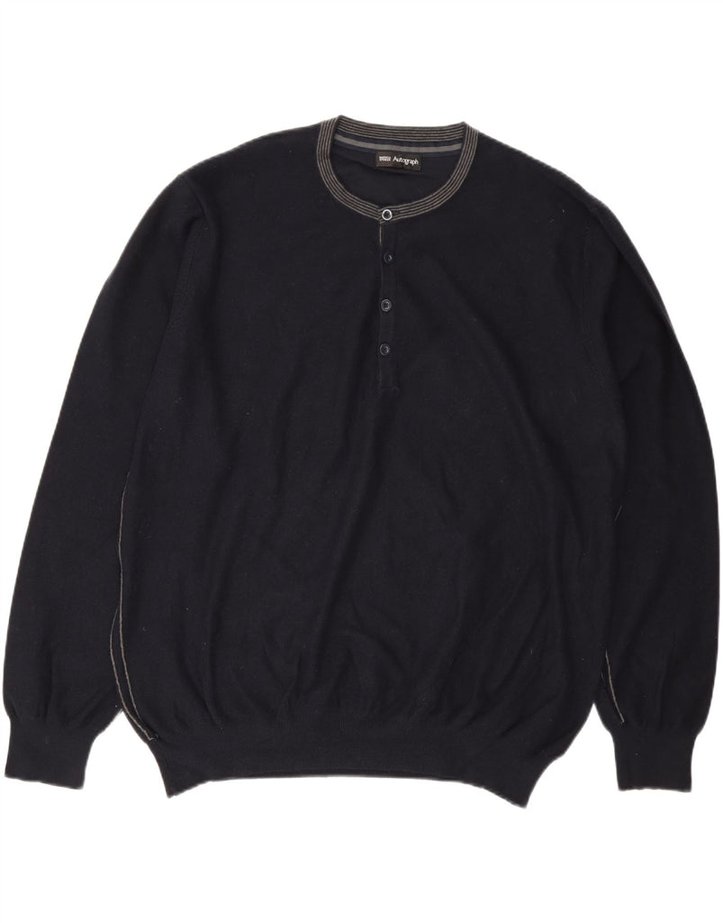 MARKS & SPENCER Mens Crew Neck Jumper Sweater 2XL Navy Blue Cotton Vintage Marks & Spencer and Second-Hand Marks & Spencer from Messina Hembry 