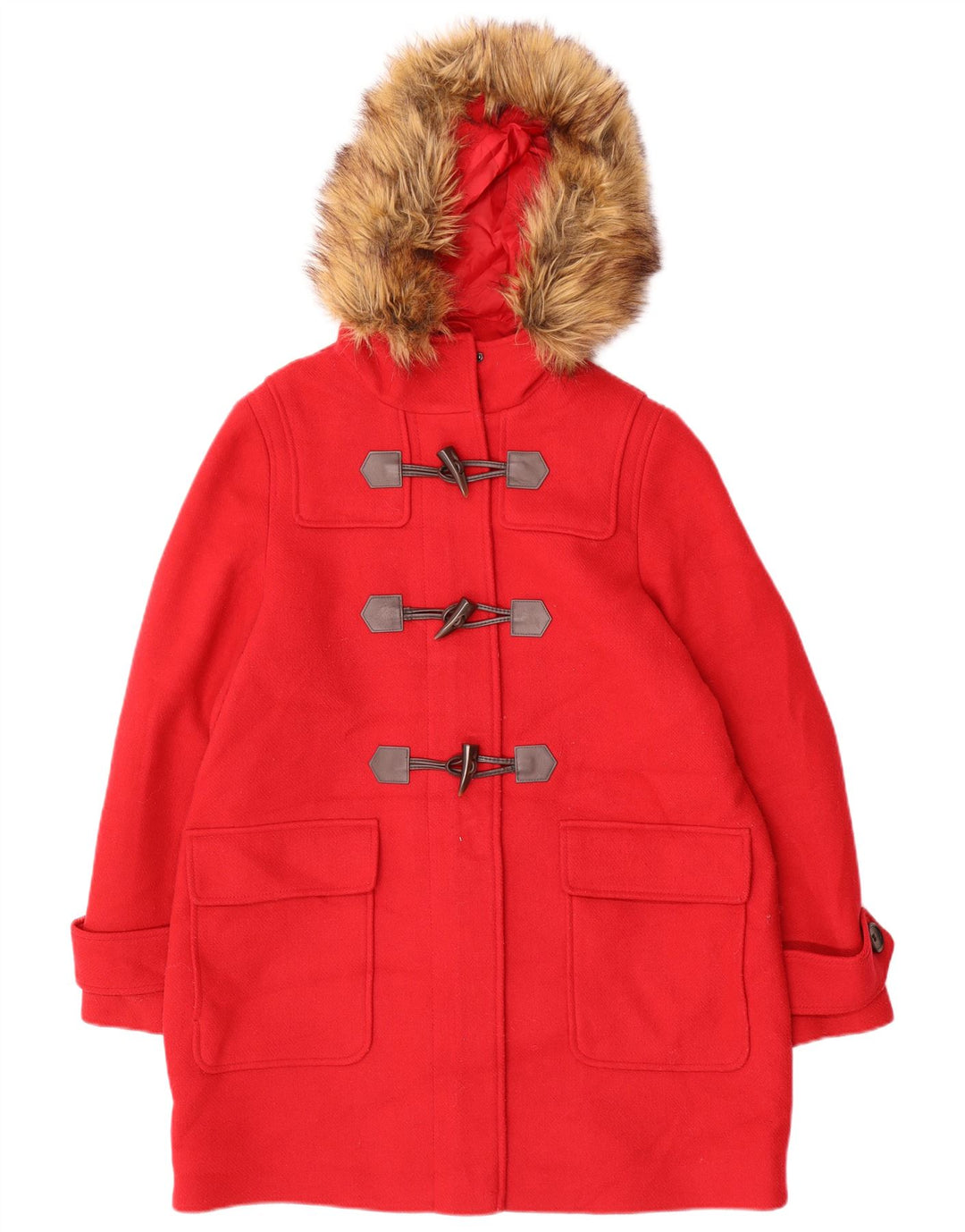 Marks & Spencer Womens Hooded Duffle Coat UK 14 Medium Red Polyester