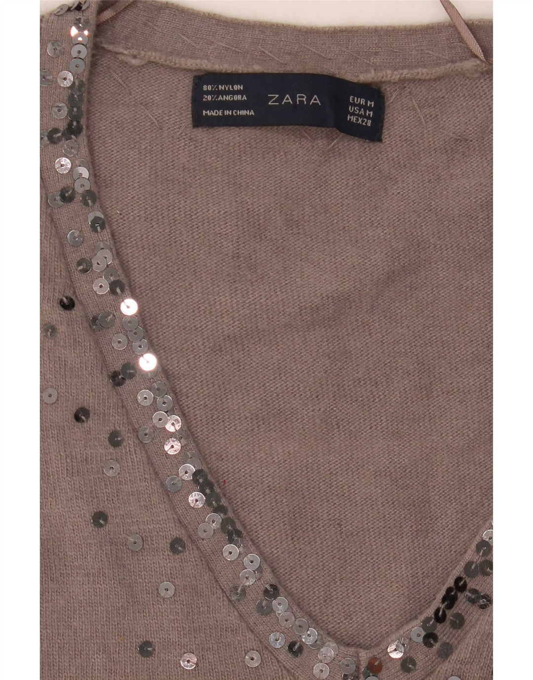 Zara Womens V-Neck Jumper Sweater UK 14 Medium Brown