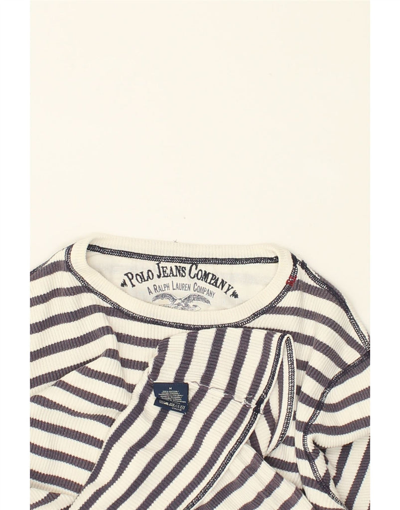 POLO RALPH LAUREN Womens Top Long Sleeve UK 14 Medium White Striped Cotton | Vintage Polo Ralph Lauren | Thrift | Second-Hand Polo Ralph Lauren | Used Clothing | Messina Hembry 