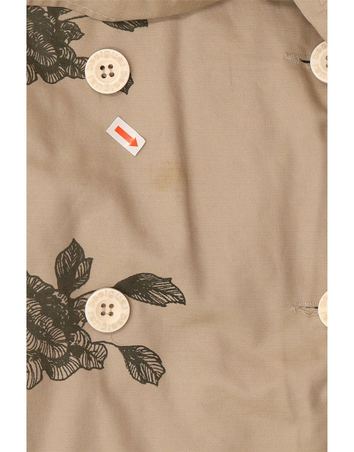 Desigual Womens Double Breasted Trench Coat EU 38 Medium Beige Floral