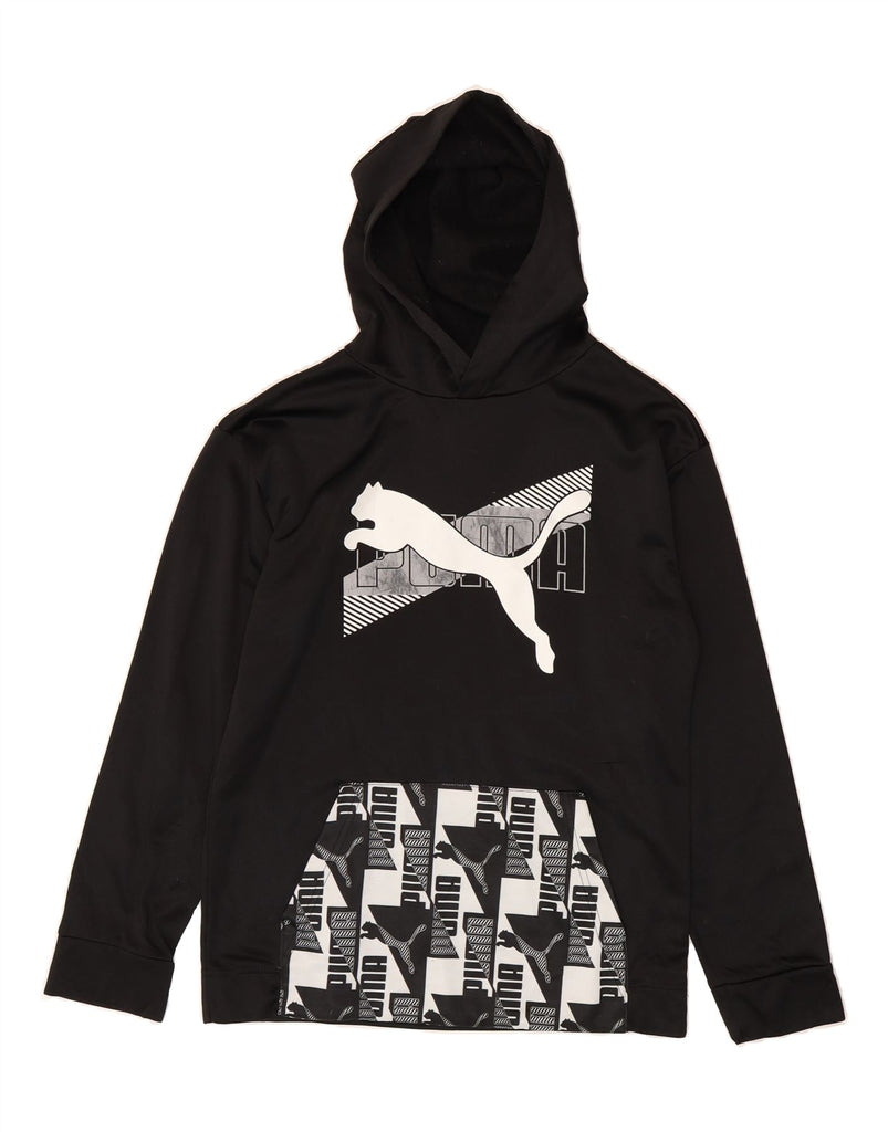 PUMA Boys Graphic Hoodie Jumper 15-16 Years XL Black Vintage Puma and Second-Hand Puma from Messina Hembry 