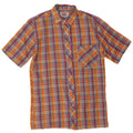 Vintage Mens Short Sleeve Shirt Small Orange Check Polyester
