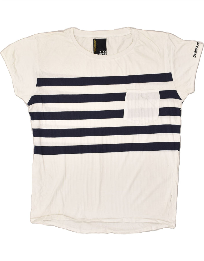 JACK & JONES Mens T-Shirt Top Medium White Striped Cotton | Vintage Jack & Jones | Thrift | Second-Hand Jack & Jones | Used Clothing | Messina Hembry 