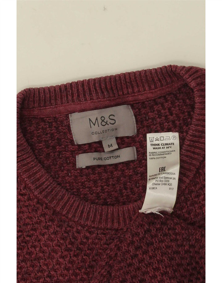 Marks & Spencer Mens Crew Neck Jumper Sweater Medium Burgundy Cotton
