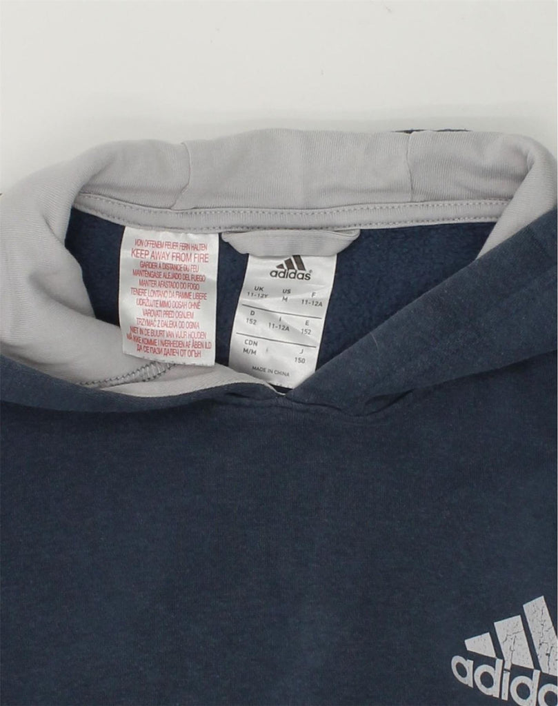 ADIDAS Boys Hoodie Jumper 11-12 Years Navy Blue Cotton | Vintage Adidas | Thrift | Second-Hand Adidas | Used Clothing | Messina Hembry 