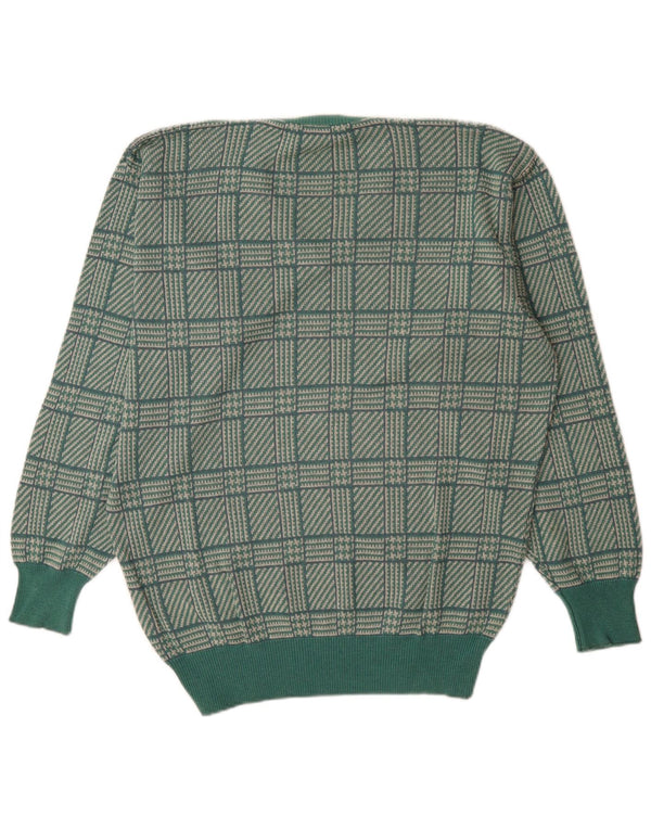 St. Andrews Mens V-Neck Jumper Sweater Large Green Houndstooth
