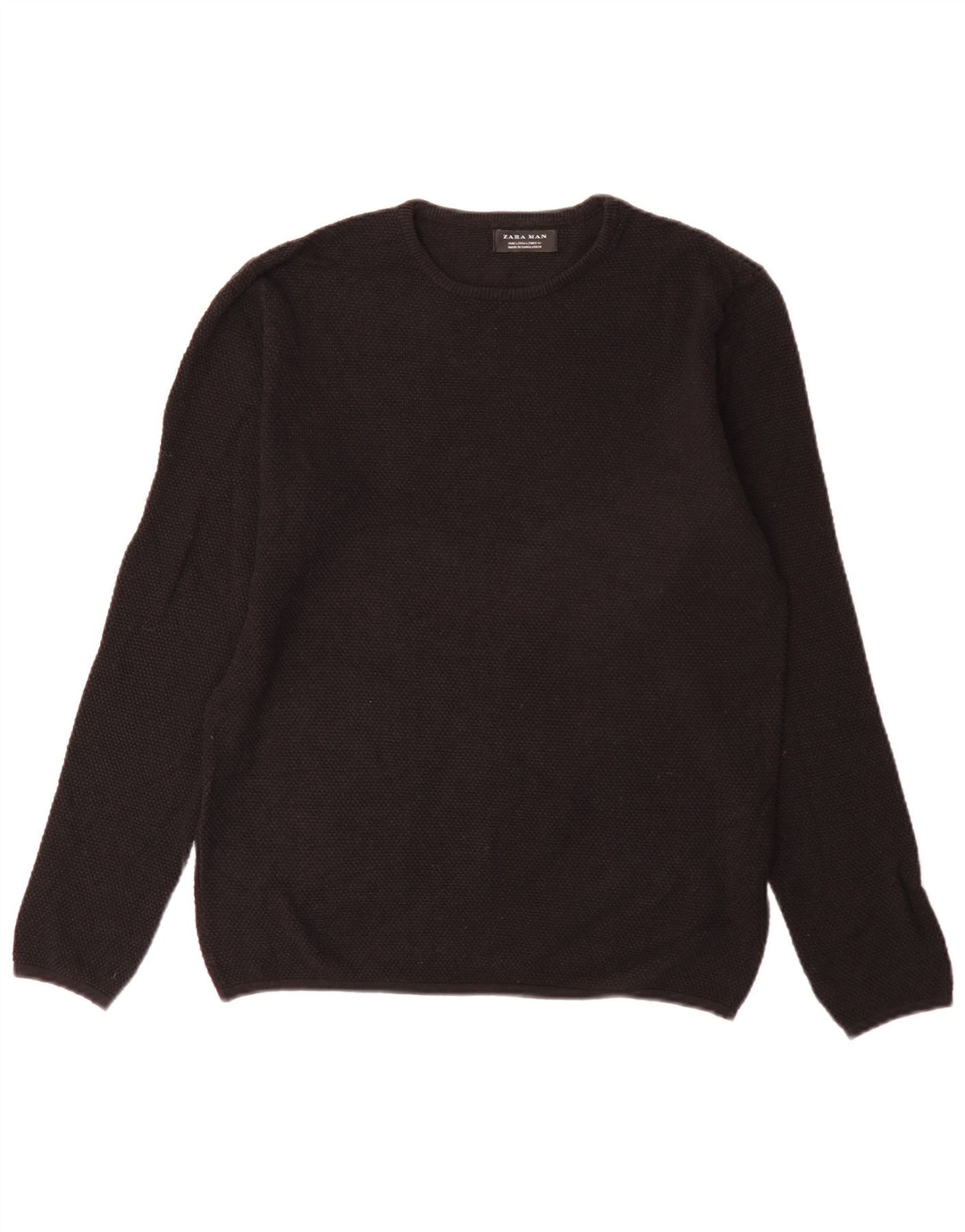 Zara Mens Crew Neck Jumper Sweater Large Black Cotton