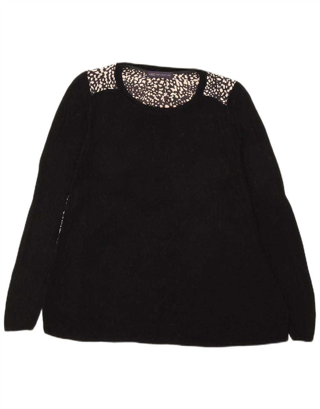Marks & Spencer Womens Top Long Sleeve UK 12 Medium Black Animal Print