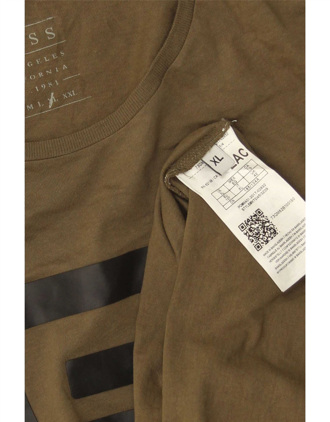 Guess Mens Graphic T-Shirt Top XL Khaki Cotton