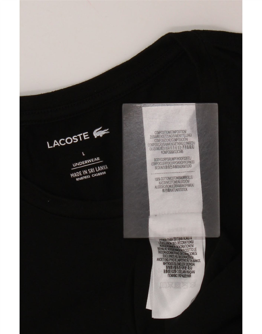 Lacoste Womens T-Shirt Top UK 14 Large Black Cotton
