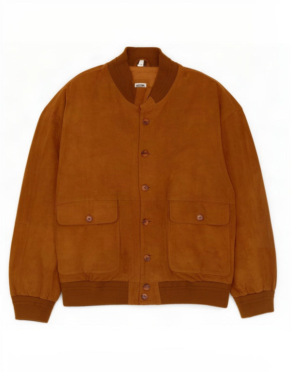 Vintage Mens Suede Bomber Jacket IT 56 3XL Beige Leather