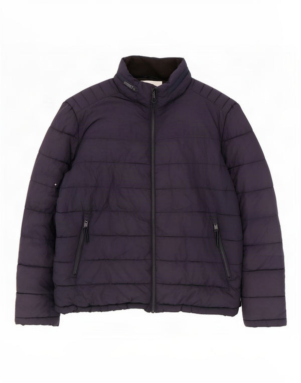 Zara Mens Hooded Padded Jacket UK 42 XL Navy Blue