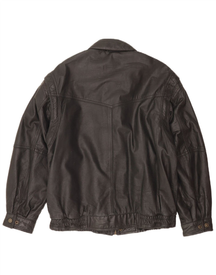 Vintage Mens Bomber Leather Jacket EU 50 Large Black Leather